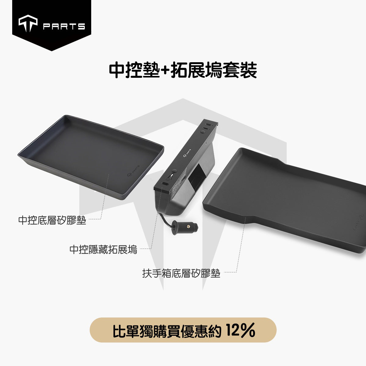TPARTS 煥新版Model 3/煥新版Model Y 中控隱藏式HUB 擴展塢
