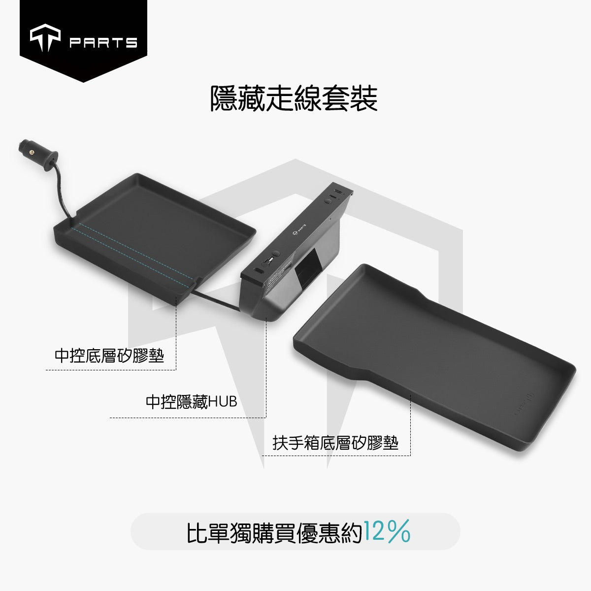 TPARTS 煥新版Model 3/煥新版Model Y 中控隱藏式HUB 擴展塢