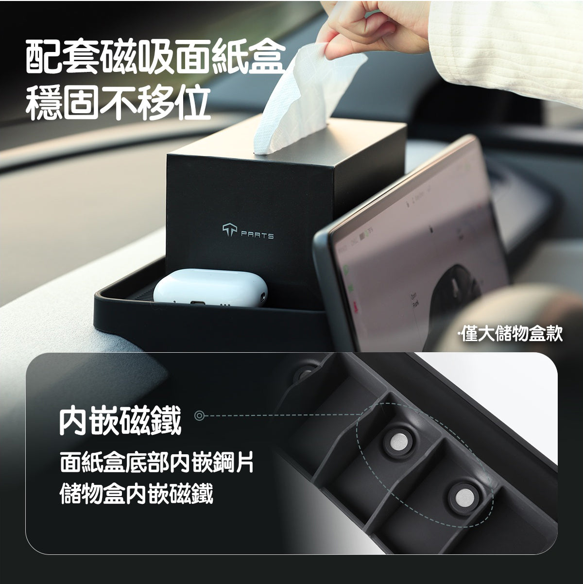 TPARTS 煥新版Model 3 / 煥新版Model Y 螢幕後儲物盒 升級大托盤